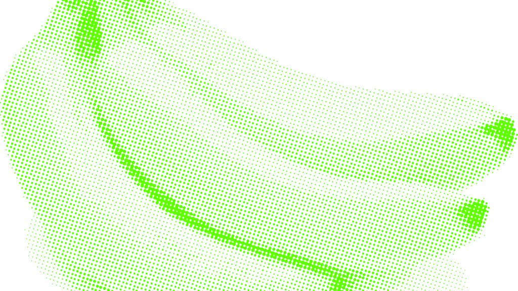 A bunch of bananas shown in an abstract image made up of green dots.
