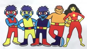 The five cartoon superheroes from the campaign.
