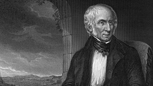 A black-and-white painting of poet William Wordsworth.