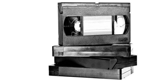 A pile of VHS tapes.