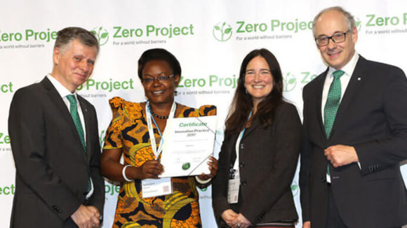 Sightsavers staff collect the Zero Project award.