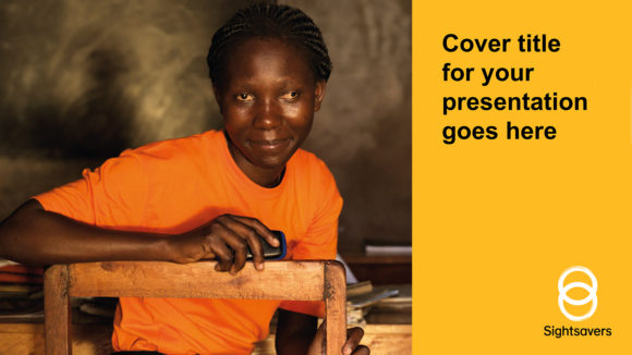 An example of a SIghtsavers PowerPoint slide, featuring an image and a yellow bar.