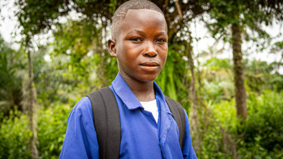 Visually impared Abdul at his inclusive school in Sierra Leone