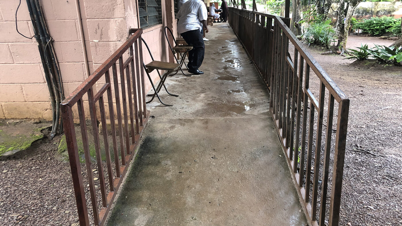 A ramp at the entrance to a school.
