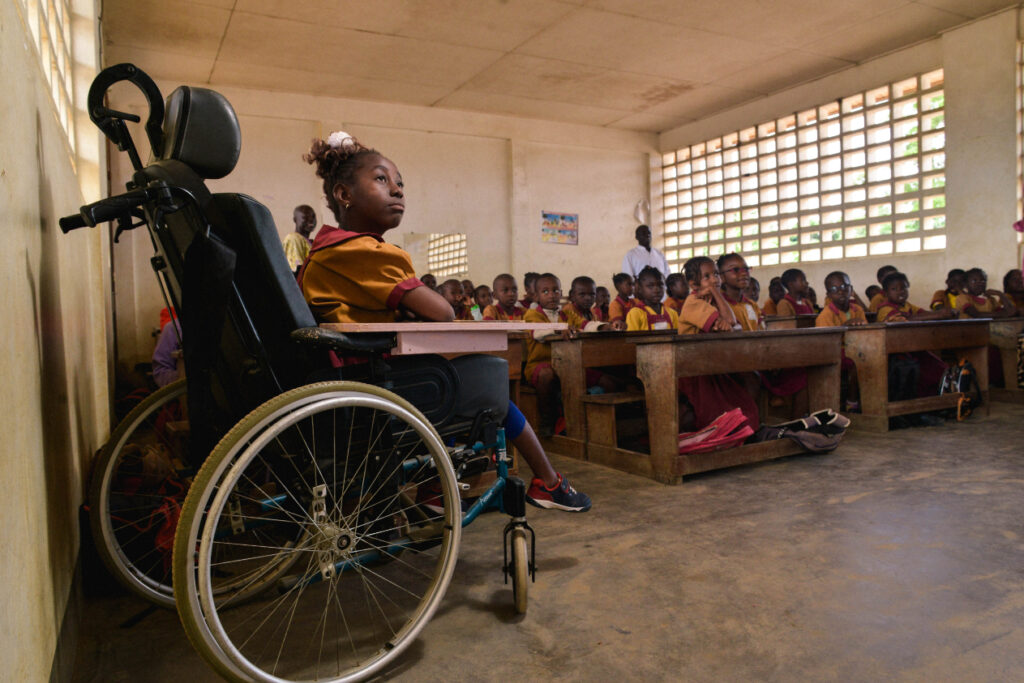 Lesline and classmates at school in Cameroon