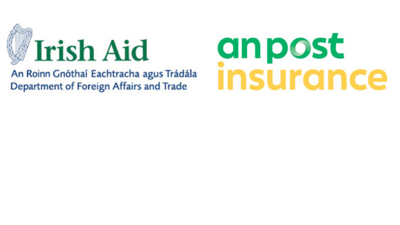 Irish Aid logo and An Post Insurance logo.