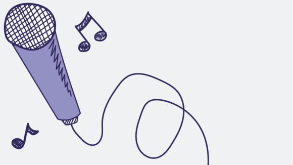 An illustrated icon of a microphone.