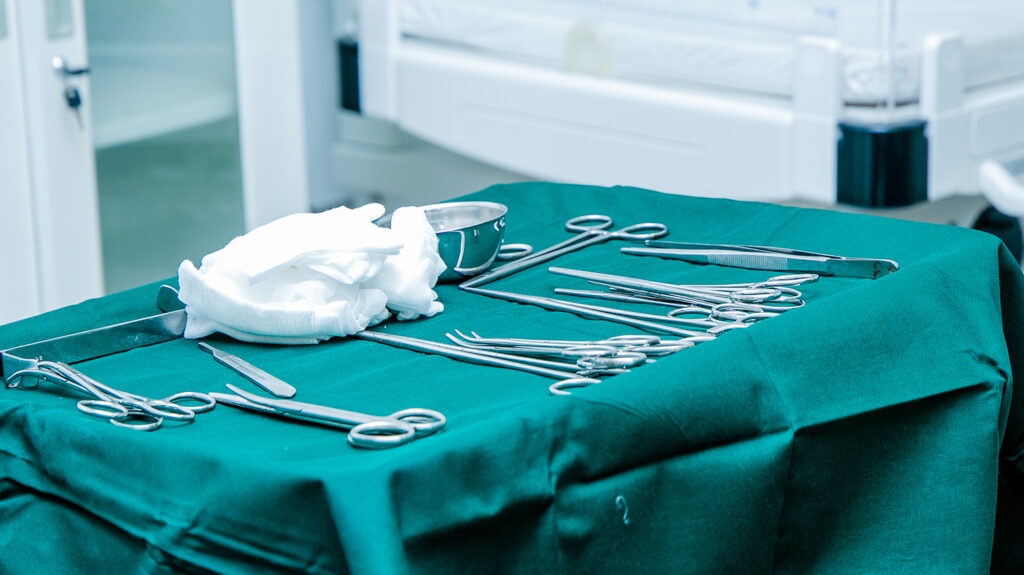 Close-up of surgical tools for eye surgery.
