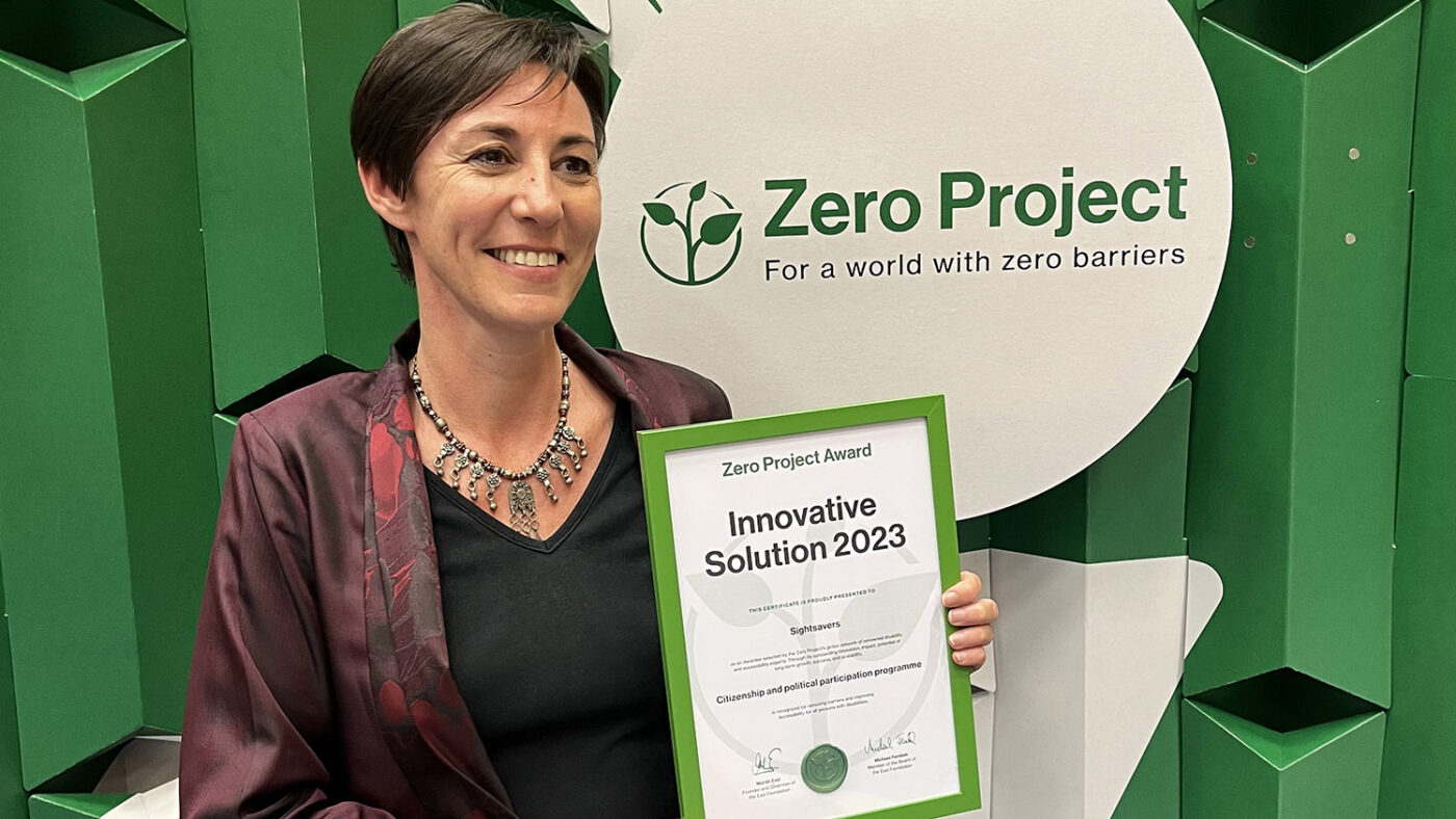 Sightsavers' Laurene Lerclercq accepting a Zero Project award.