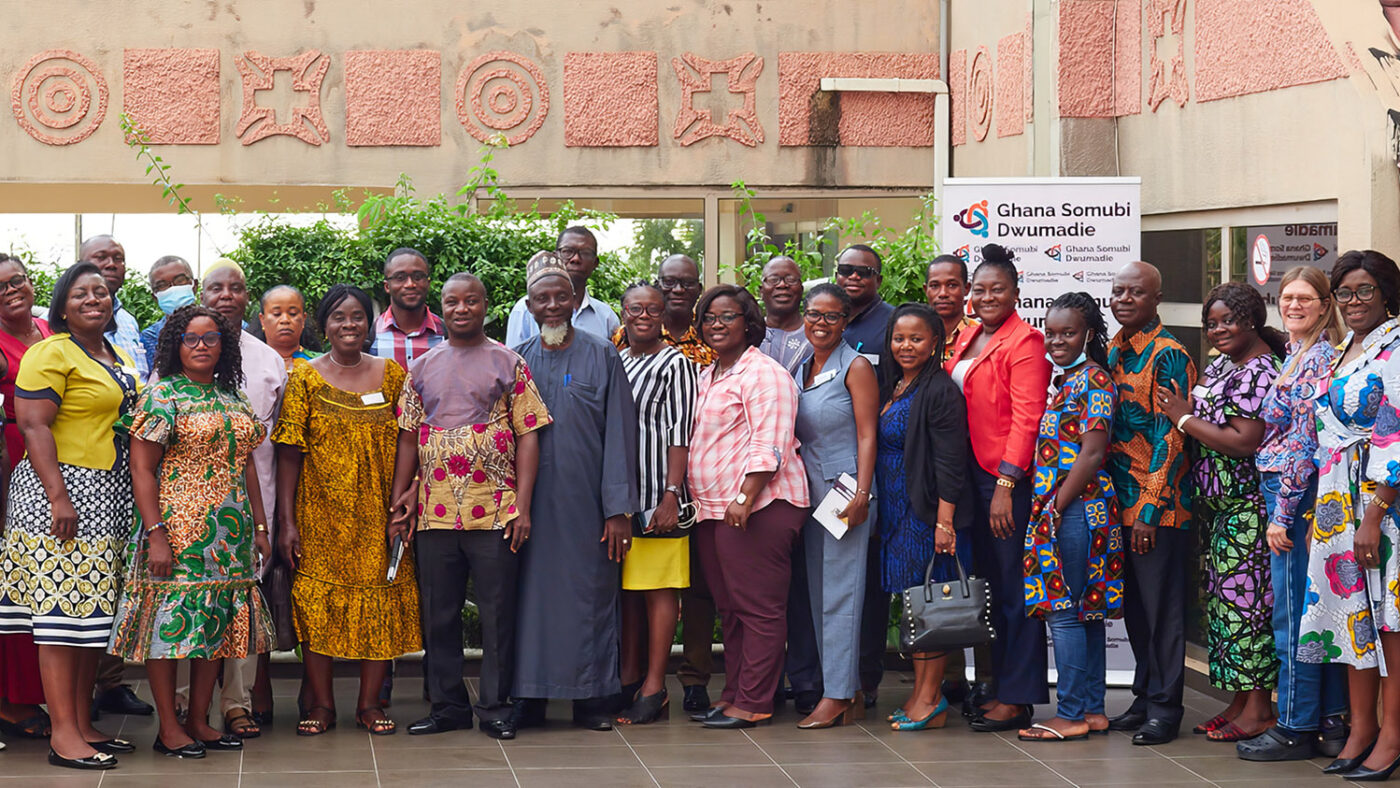 A group photo of people involved in the Ghana Somubi Dwumadie programme.