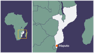 A map of Mozambique, with the capital Maputo highlighted,