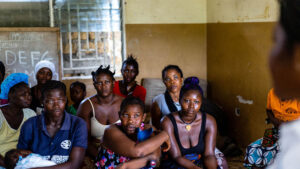 A group of women at a workshop about sexual and reproductive health and rights in Sierra Leone.