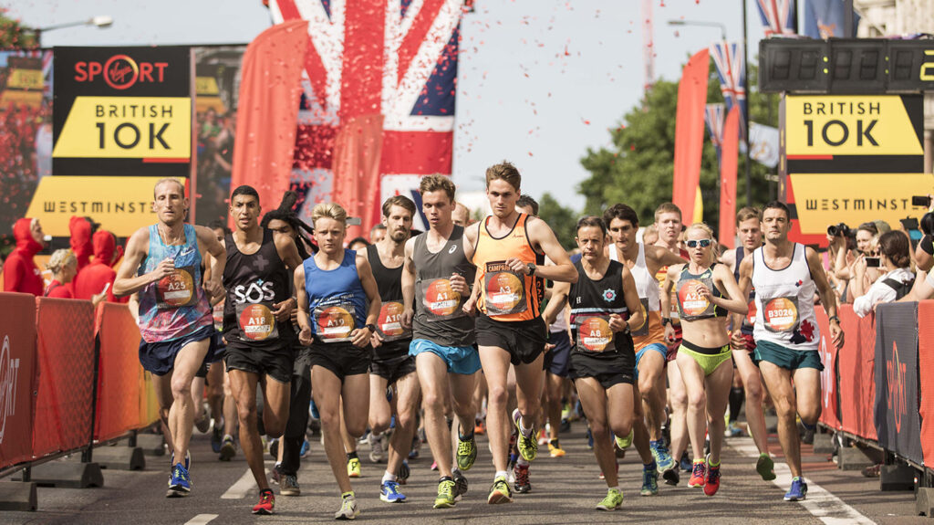 A group of runners racing the London 10K.