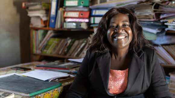 Inclusive education teacher Ms Musondo at her desk.